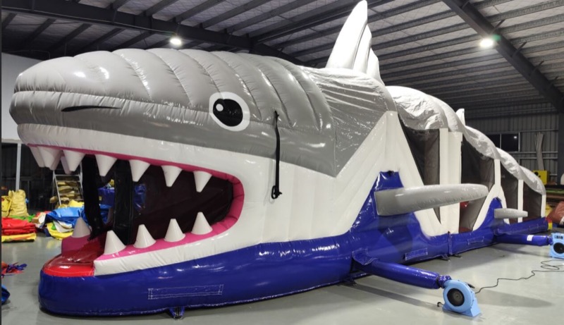 Giant shark-shaped obstacle course for parties in Cork